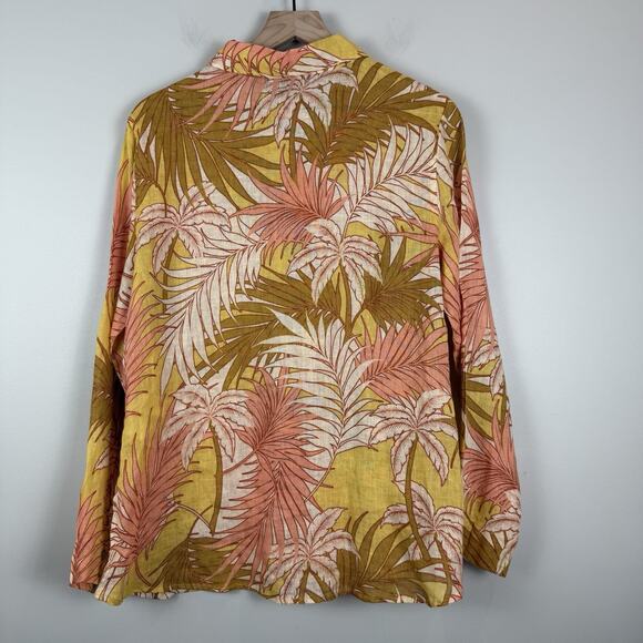 Tahari Women 100% Linen Tropical Button Up Shirt M Multicolor Beachy Flax Resort - Picture 5 of 7